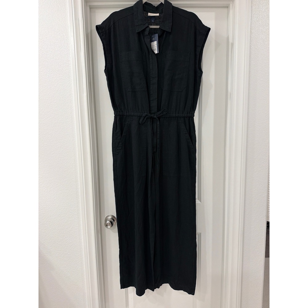 Universal Thread Sleeveless Linen Blend Utility Jumpsuit Women 12 Black Wide Leg